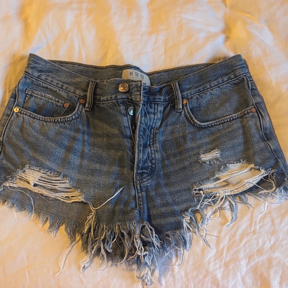 We The Free Blue Distressed Jean Shorts